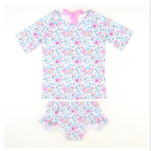 Little Magnolia COTTON CANDY FLORAL TWO-PIECE RASH GUARD